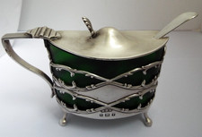 SUPERB LARGE ANTIQUE 1905 STERLING SILVER PIERCED MUSTARD POT & ORIG GLASS LINER