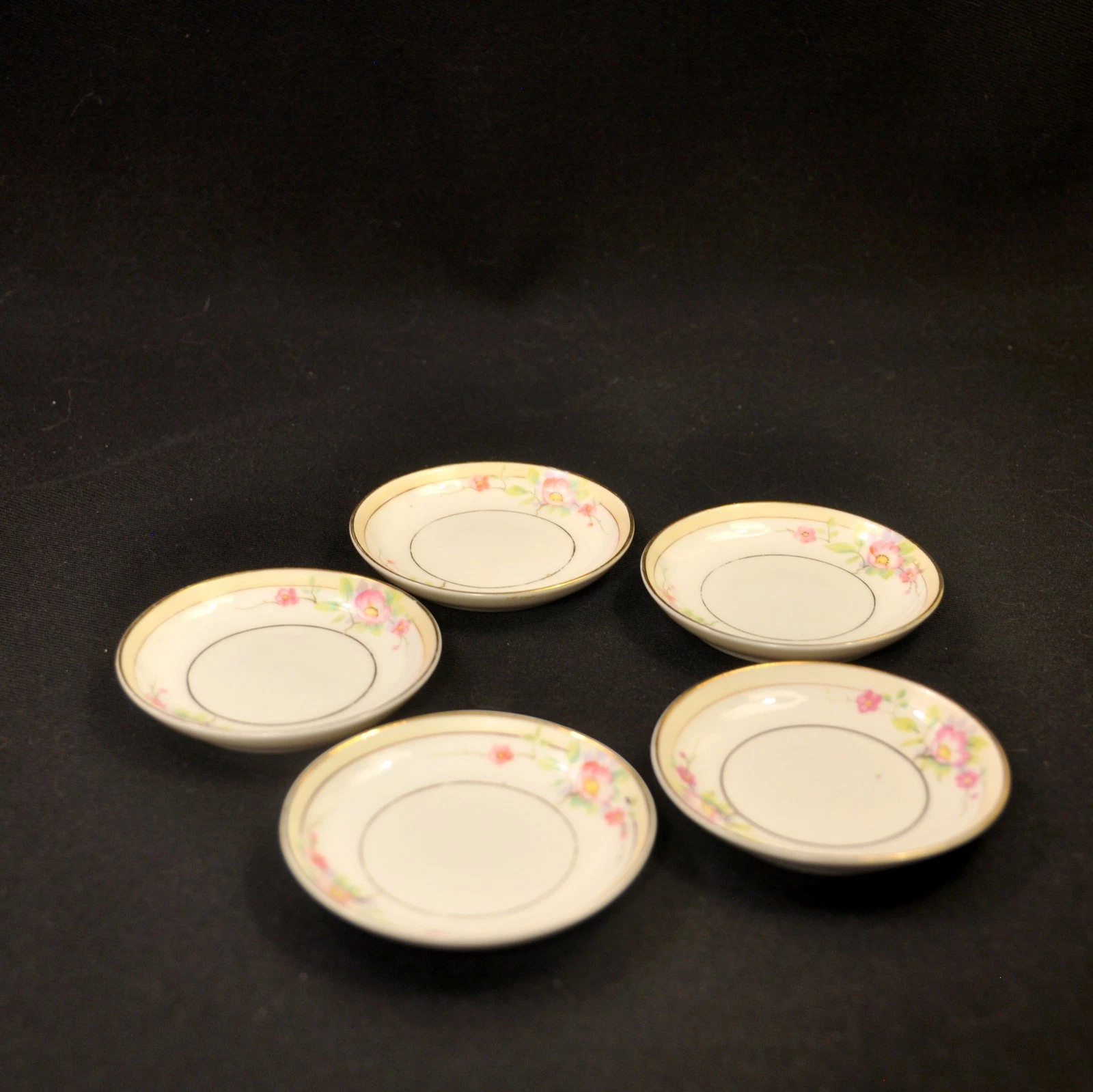 Noritake Nippon Set 5 Butter Pats Salts Pink Roses w/Gold 1912-1918 Hand Painted