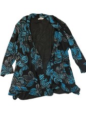 Allison Daley Cardigan XL Womens Floral Print Open Black & Blue Shacket Cottage