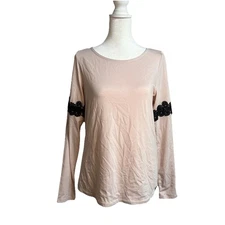 Ivanka Trump Long-sleeve Pink Jersey Top Black Lace Tie Back Womens Sz Small