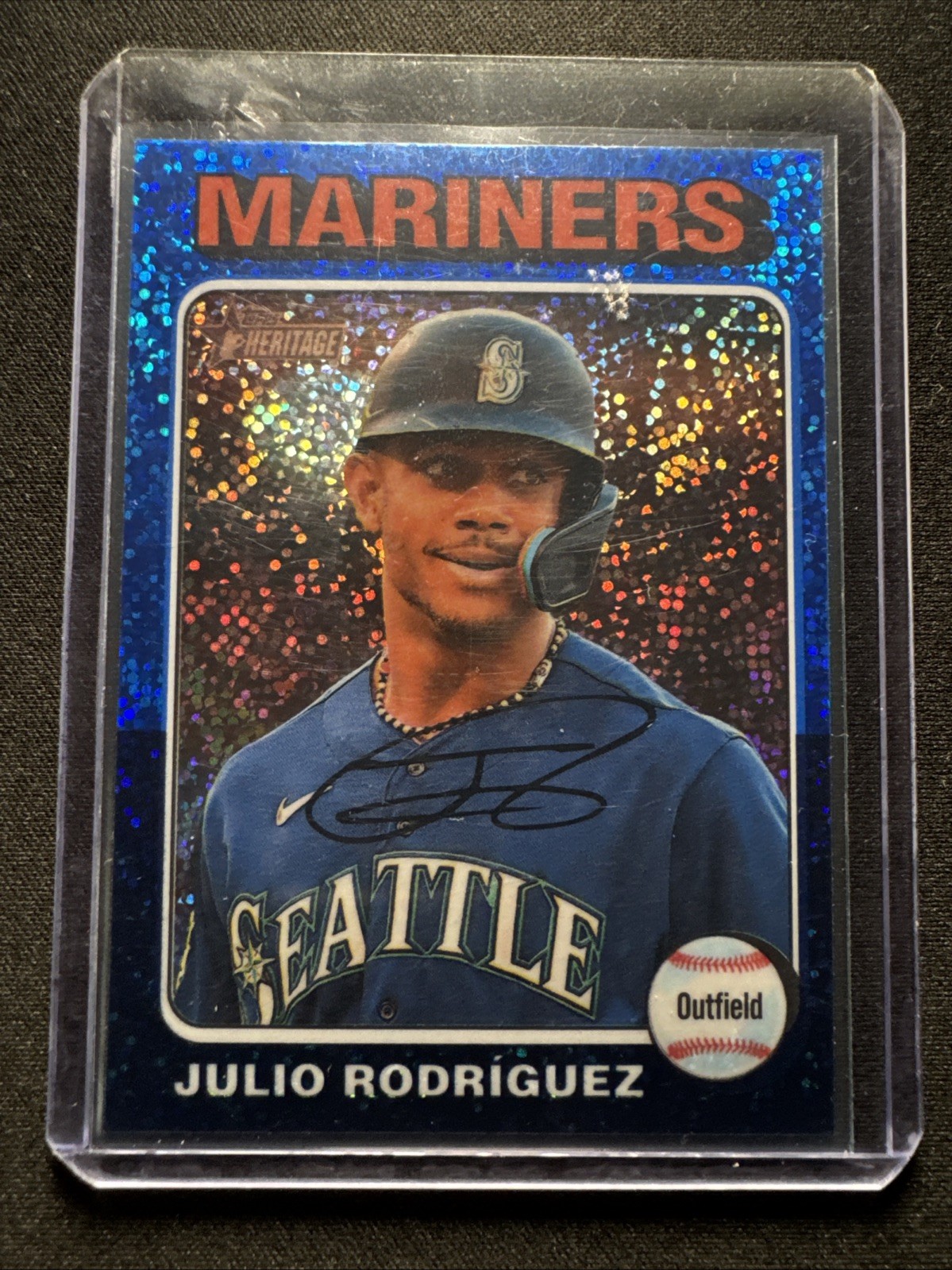 2024 Topps Heritage - Julio Rodriguez #286 Chrome Blue Sparkle Refractor