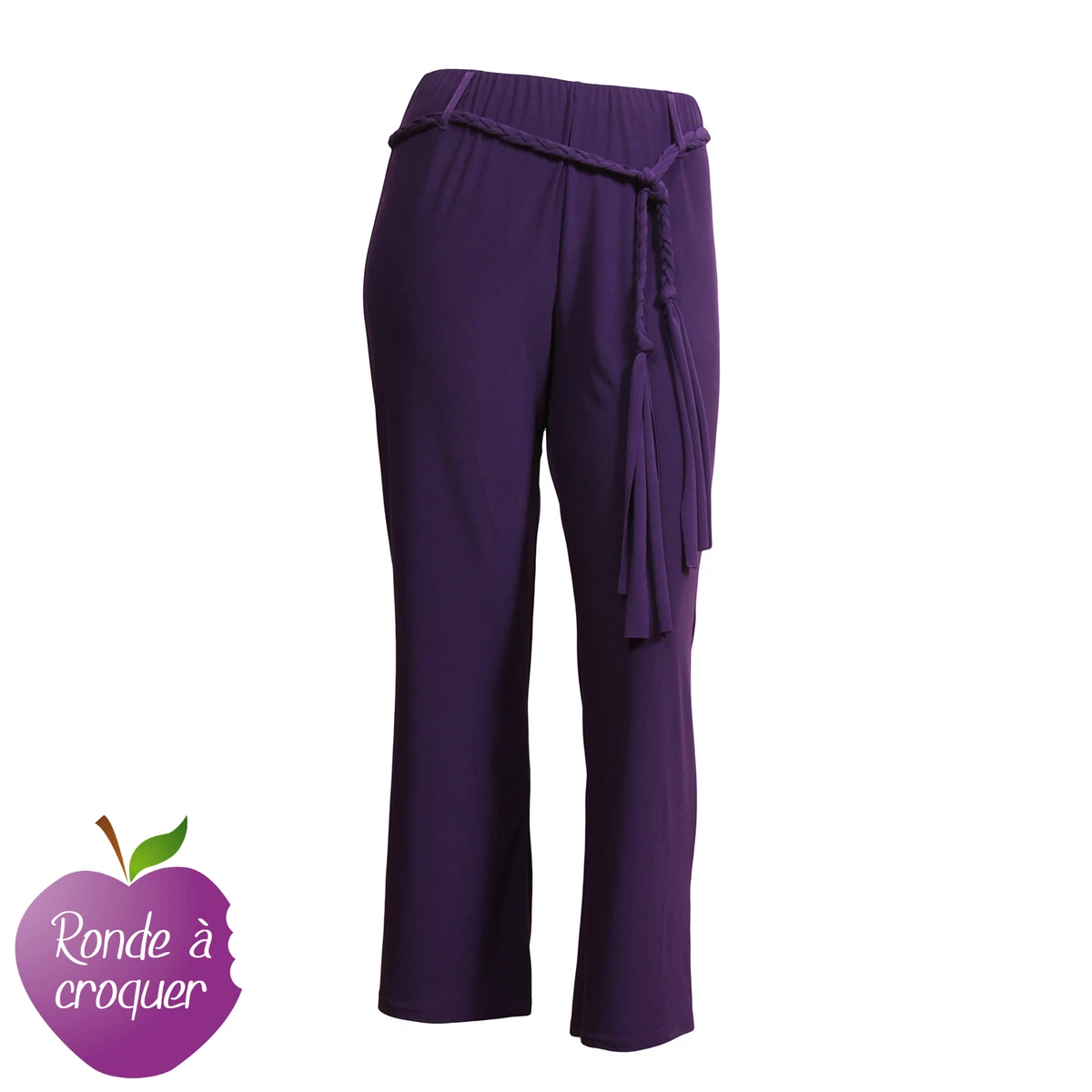 Grande taille Pantalon fluide violet avec ceinture tress e 44 46