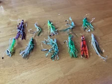 ELEVEN (11) Hoochie Rigged Squid Skirts Trolling Lures-Preowned