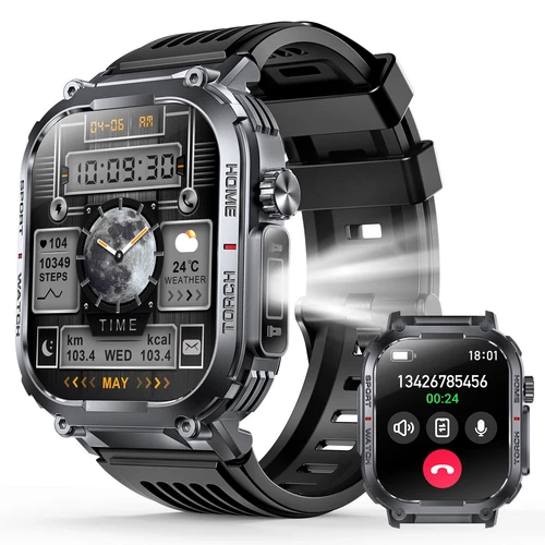 Military Rugged Smart Watch for Men (Call Receive/Dial) Tactical Fitness Tracker