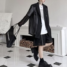 Mesh Summer Suit Long Sleeves Short Length Pants Black Unisex L Dark Illumina