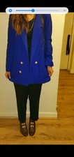 Veste manteau blazer vintage laine femme bleu cobalt bouton doré 