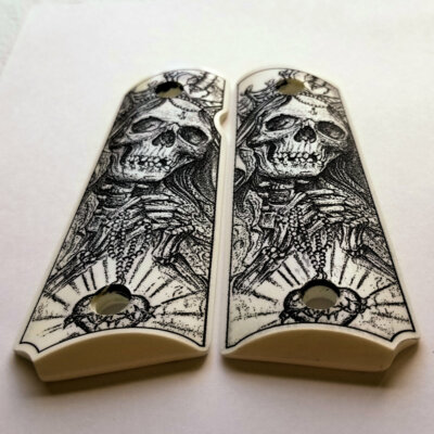 1911 full size custom engraved imitation ivory grips Grim Reaper