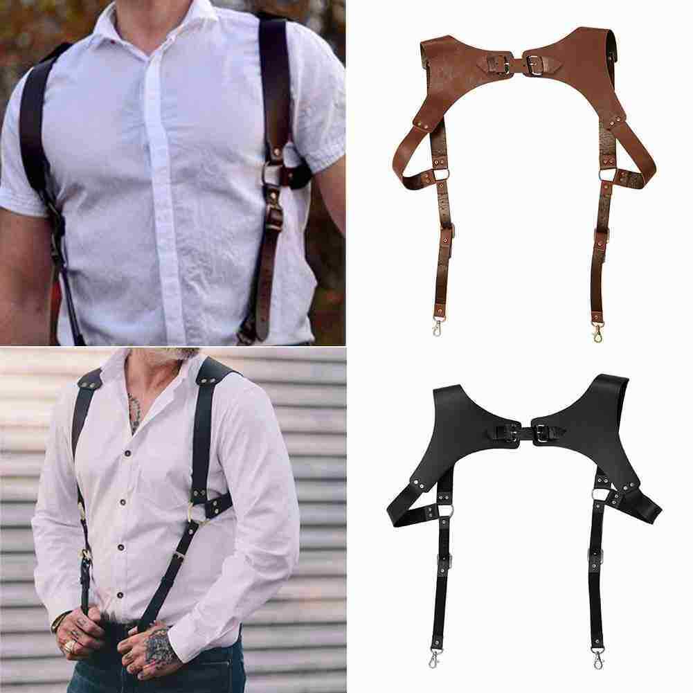 Vintage Leather Suspenders Braces Shoulder Strap Belt Adjustable Harness