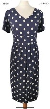 PURE COLLECTION 10 Navy Blue White Spotty Fitted Shift Dress Party Pure Silk