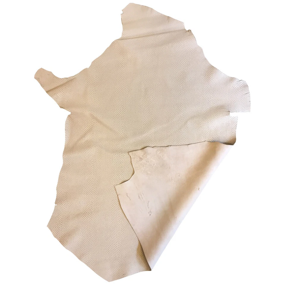 Beige Leather Hides Snakeskin Embossed DIY Gift Crafting Thin Bookbinding Fabric - Image 2 of 4