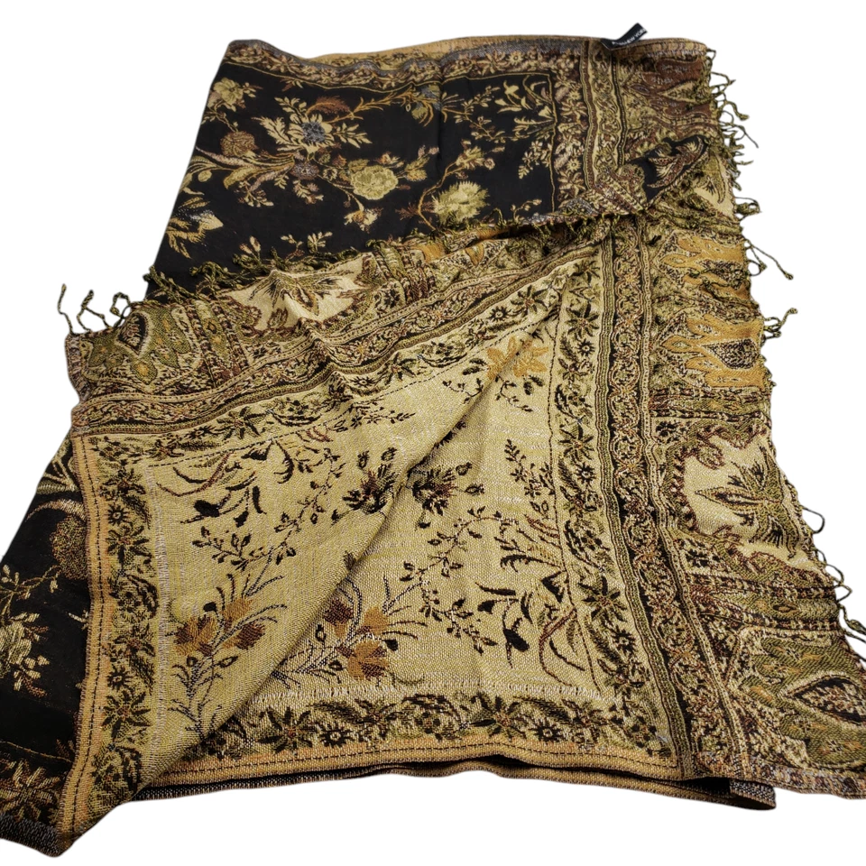 Bufanda para mujer Jones New York suave dorada negra floral metálica de gran tamaño 28/74" Foto 2 de 4