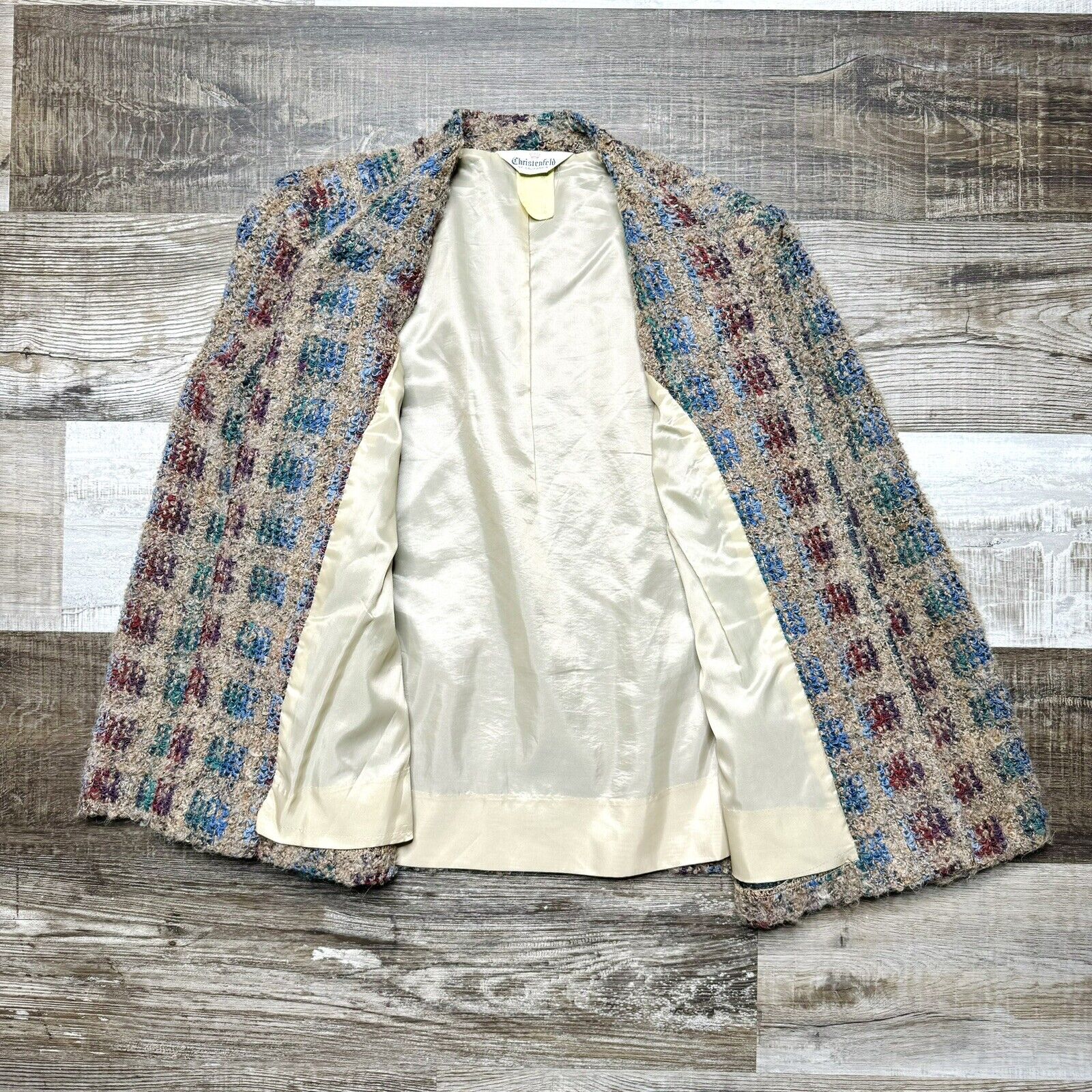 Vintage 80s Christenfeld Blazer Plaid Knit Jacket… - image 4