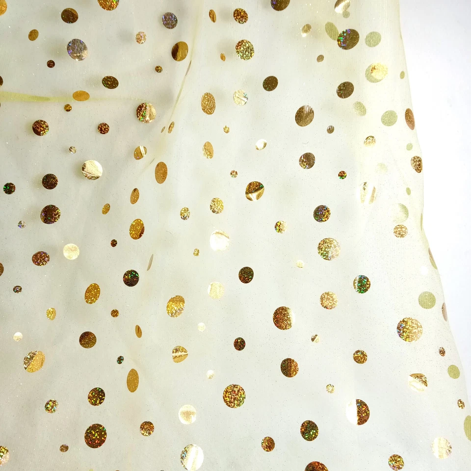 Yellow Gold Mesh Net Fabric Glitter Paillettes Crisp Non-Fray 59" Wide 7 Yards - Image 4 of 4