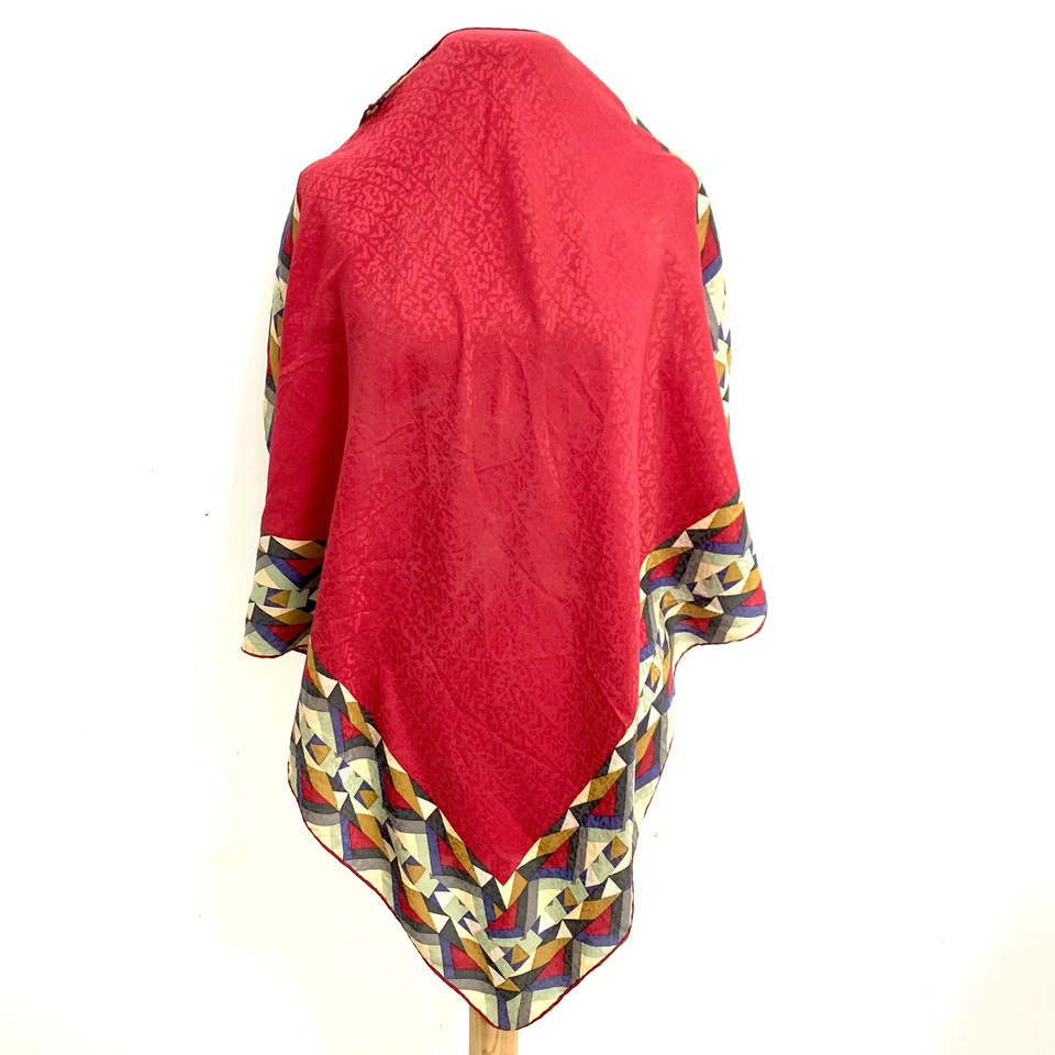 Bufanda de seda cuadrada enrollada a mano roja a cuadros Missoni 36/33 pulgadas #A17 Foto 3 de 3