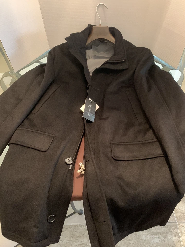 Abrigo Enzo Mantovani Negro Lana/Cachemira Hombres Talla 42 Nuevo con Etiquetas Hecho en Italia $799 Foto 4 de 4