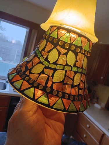 Yankee Candle Jar Lamp Shade Topper autumn Fall Leaf Stained Glass Mosaic - Picture 7 of 7