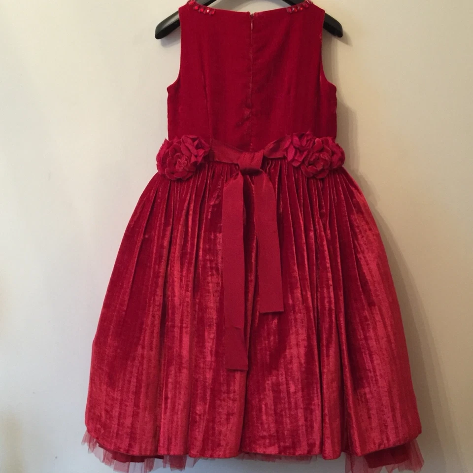 Monnalisa Couture Girls Runway Holiday Ruby Red Velvet Dress And Shrug Size 8 - Image 2 of 4