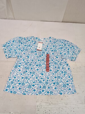 Draper James Ladies V-Neck Puff Short Sleeve Top Size XL Blue Paisley L5