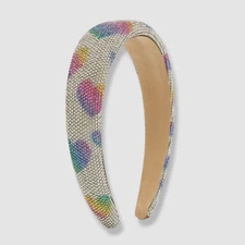 $32 BARI LYNN Girl Silver Hearts Embellished Puffy Headband OS