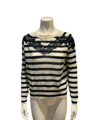 Vanessa Bruno Leinenmischung Strick Langarm Streifen Pullover Pulli Gr. S Small