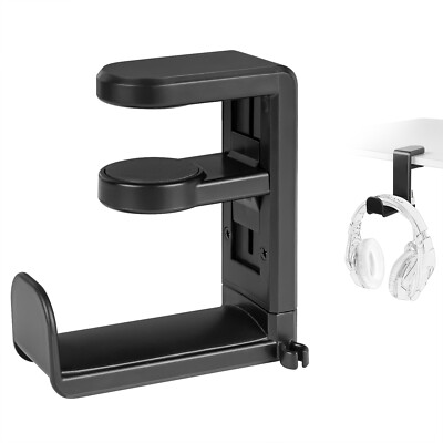 Headset Stand 2-Pack Under Desk Headphone Holder - Aluminum Alloy Hanger For Gaming Headsets & Accessories Desk Mount Headphone Holder Black