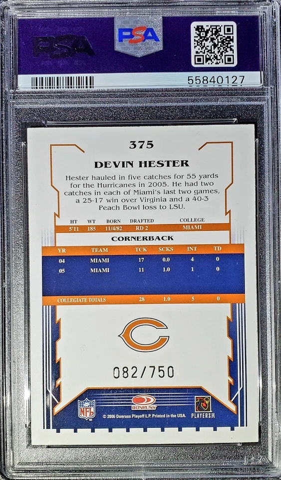 2006 Score. Devin Hester. RC (82/750) PSA 10 (POP 22) HOC85🔥 - Image 2 of 2