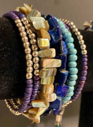 Beaded Wrap Bracelet with Blue Acrylic Bead Necklace - Picture 5 of 20