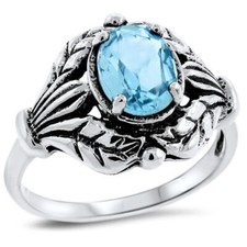 GENUINE SKY BLUE TOPAZ 925 STERLING SILVER ANTIQUE STYLE FILIGREE RING   1030