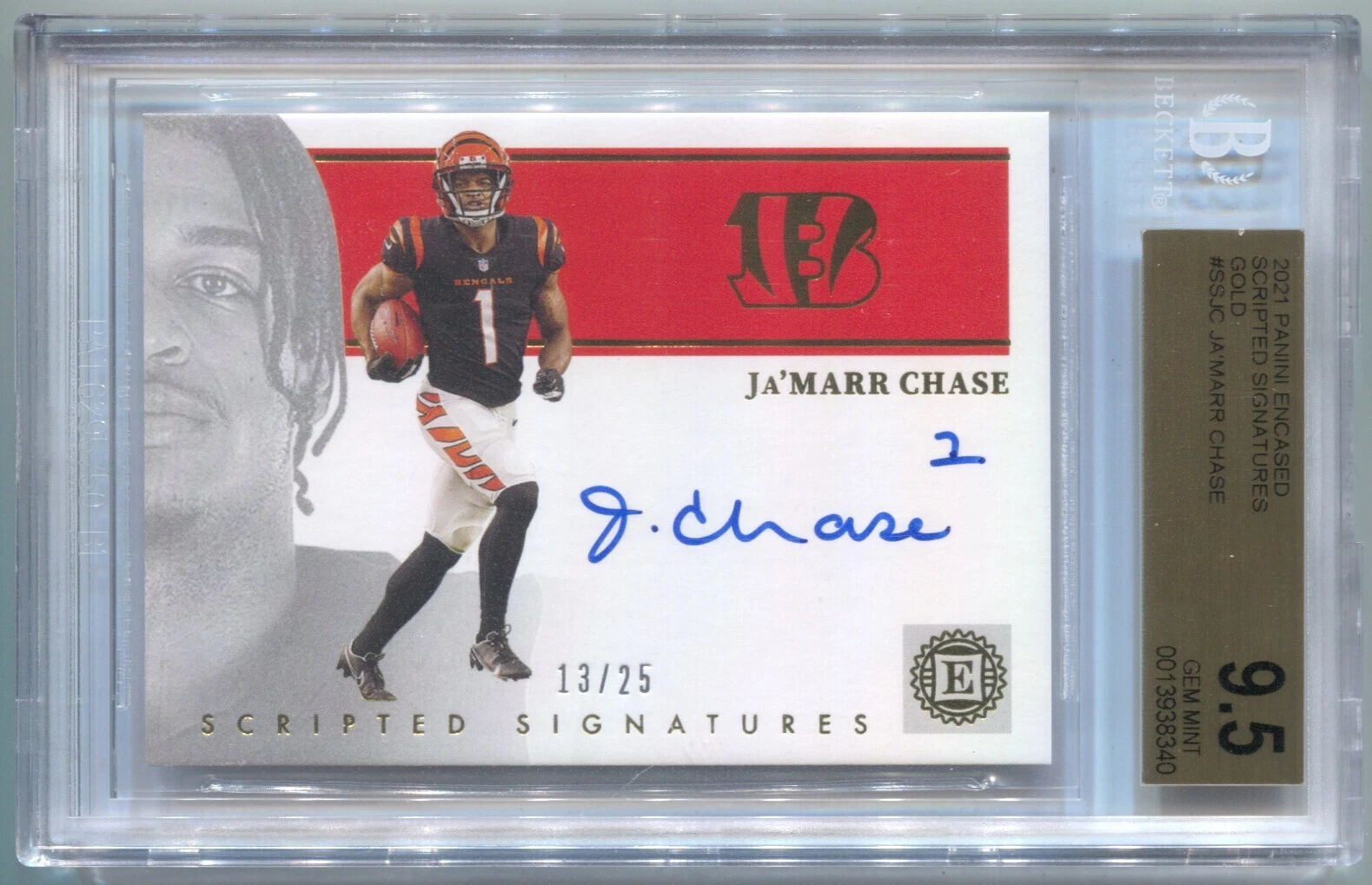 JaMarr Chase Panini Encased Scripted Signatures #SSJC Gold
