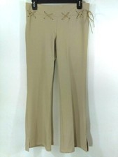 Vintage Yves Saint Laurent Pants Medium Polyester Khakis Tan Suede Tie 3271 882