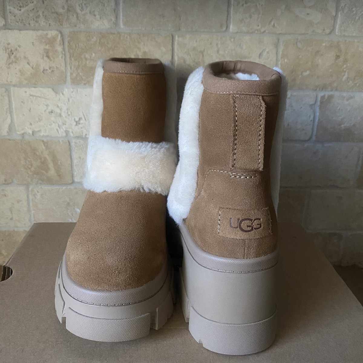 UGG BROOKLYN SUNBURST CHESTNUT SUEDE PLATFORM ANKLE BOOTS SIZE US