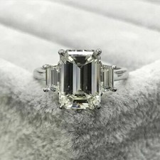 2Ct Emerald Cut Lab-Created Diamond Brilliant Engagement Ring 14K White Gold FN