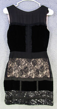 JESSICA SIMPSON WOMEN'S DRESS SIEZE 2  MID SLEEVELESS  (BLK/BIEGE) SEQUENCE LACE