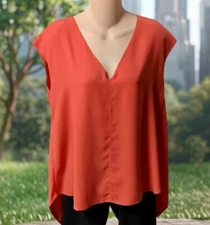 Rachel Roy Solid Orange Silky Loose Fitting Hi-Lo Flowing Sleeveless Top Small