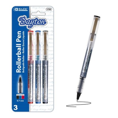 BAZIC PRODUCTS Rollerball Pen w Metal Clip 3 Black Standard Functional Animals