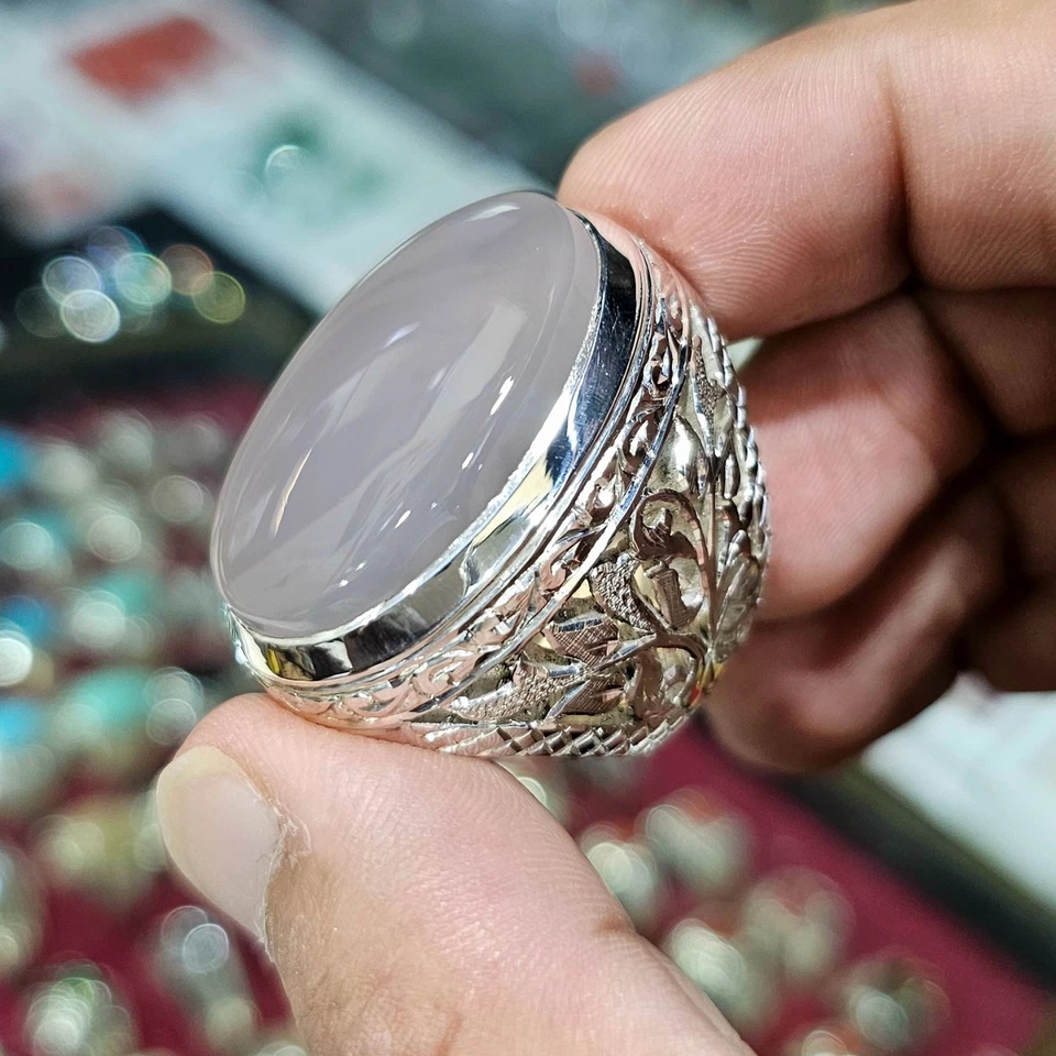 Yemeni Aqeeq Ring For Men, 925 Sterling Silver Natural Agate Ring, Shia Ring - Image 3 of 4