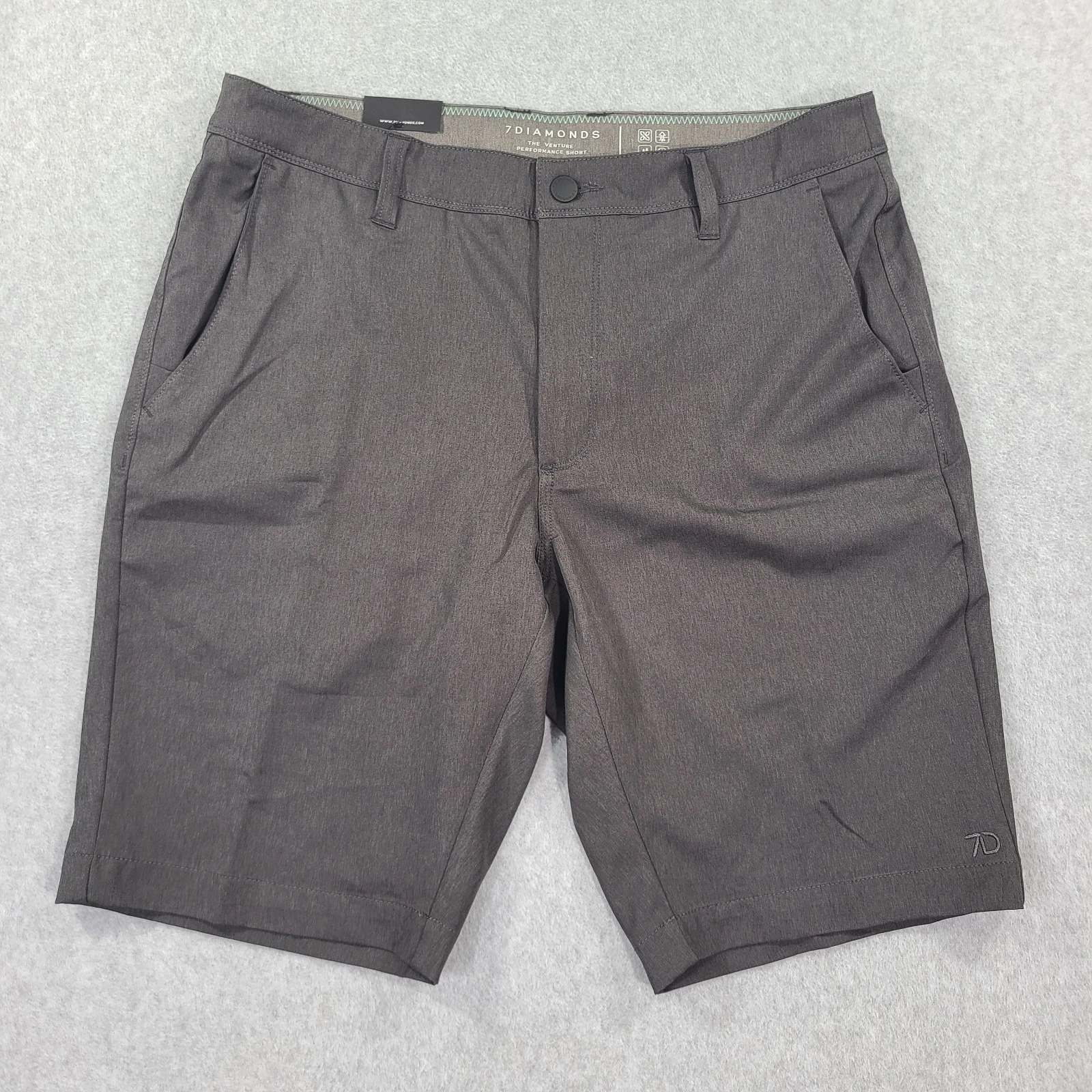 7 Diamonds Venture Performance Shorts Mens 31 Gray Stretch 10" Inseam Wicking