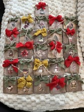 Set Of 26 Christmas Tree Ornament Wood 3  Square Jute Rope New Holiday Decor