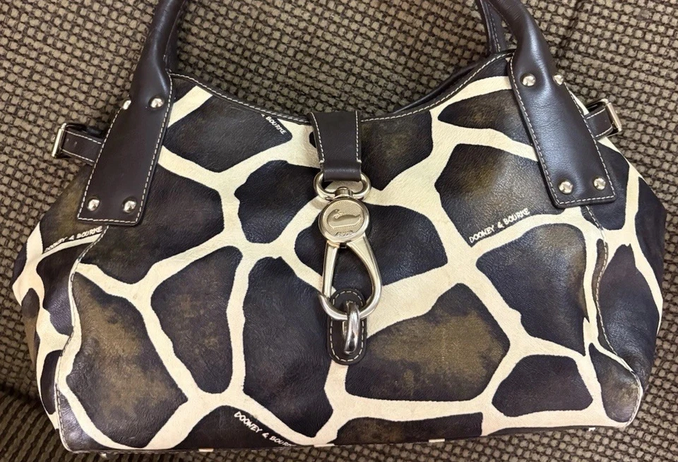 Dooney Bourke Brown Exotic Serengeti Giraffe Animal Print Leather Hobo Tote Bag - Image 3 of 4