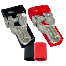 Copper Battery Terminal Connectors Set For 2 Gauge Wire With Covers Shrink