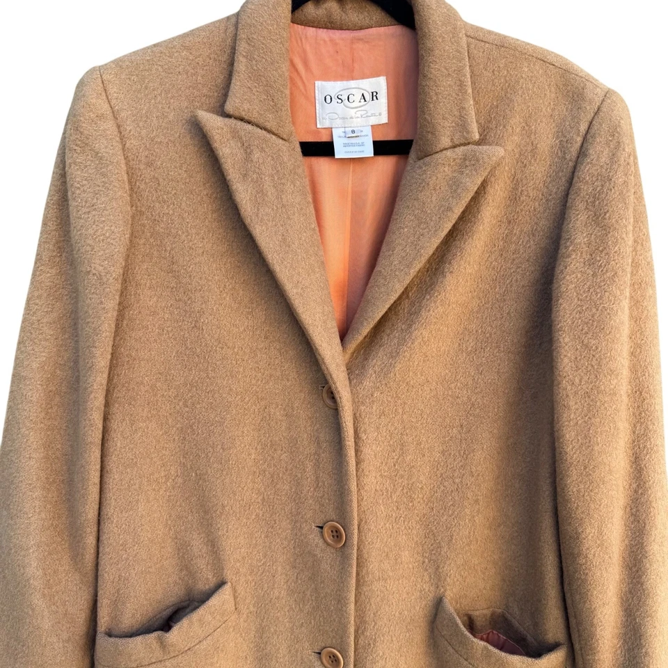 Oscar De La Renta Vintage Womens Camel Hair Notch Lapel Button Front Overcoat 8 - Image 2 of 4