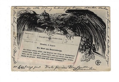 WWI 1914 German Propaganda Artist Signed Postcard Ein Wort des Bayernkönigs 3128