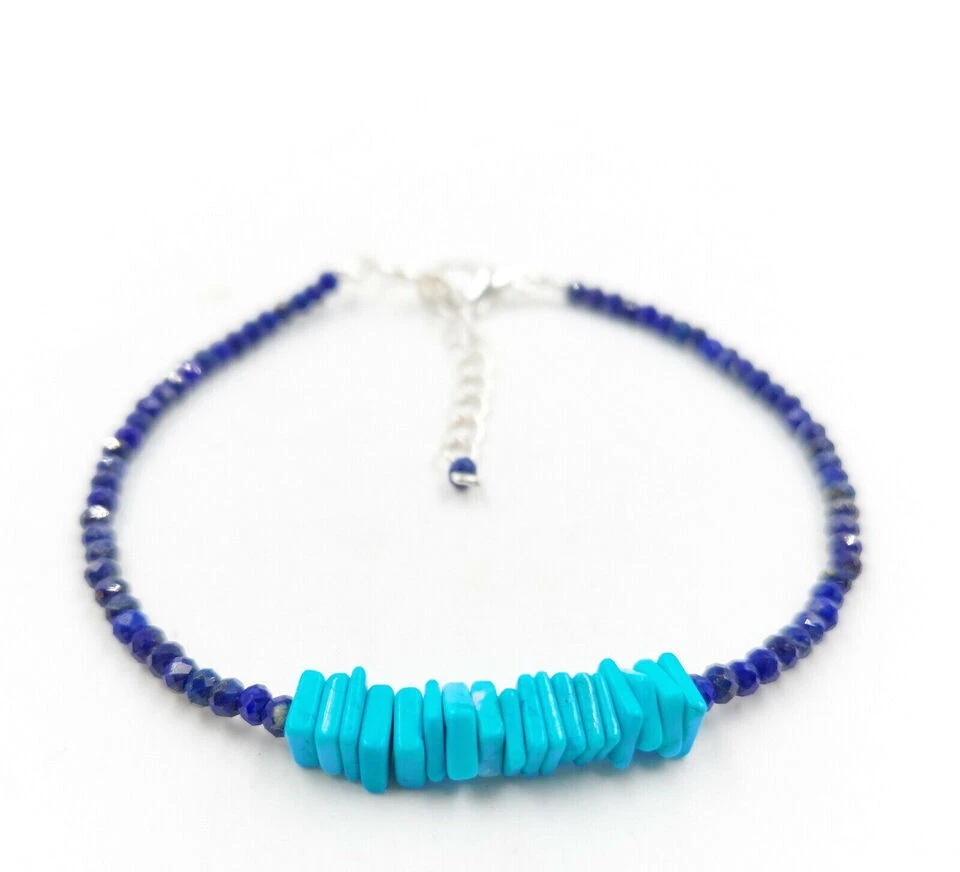 Fantastico bracciale gioielli alla moda in lapislazzuli naturali + rondelle... - Immagine 3 di 4