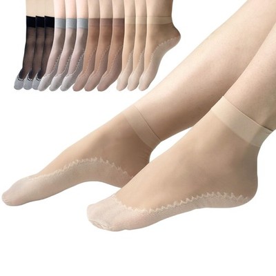 12 Pairs Nylon Socks for Women Stocking 4-9, 12 Pairs-black/Beige/Coffee/Grey 
