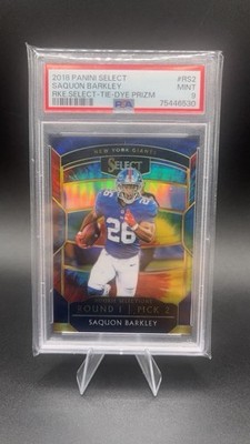 2018 SELECT SAQUON BARKLEY ROOKIE SELECTION TIE DIE RC /25 #RS2 PSA 9 MINT