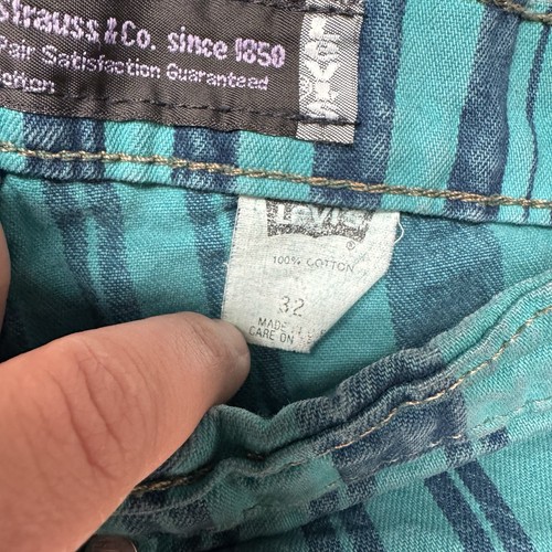 Rare Vtg Levi Silver Tab Baggy Shorts Size 32 Teal Stripes Levis Y2K 90s - Bild 3 von 9