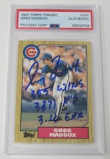 Greg Maddux BRAVES HOF Signed Auto 1987 Topps Traded Rookie Card 70T 3 insc. PSA