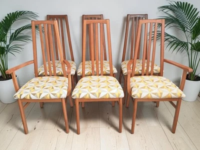 Mid Century Vintage Dining Chairs Set 6 Morris of Glasgow Restored Upholstered - Image 1 of 4