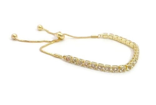 Goldtone & clear crystal Slider toggle TENNIS BRACELET - Picture 2 of 6