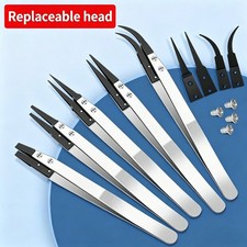 ESD Safe Precision Tweezers Anti Static Metal Tips Electronics Jewelry Repair